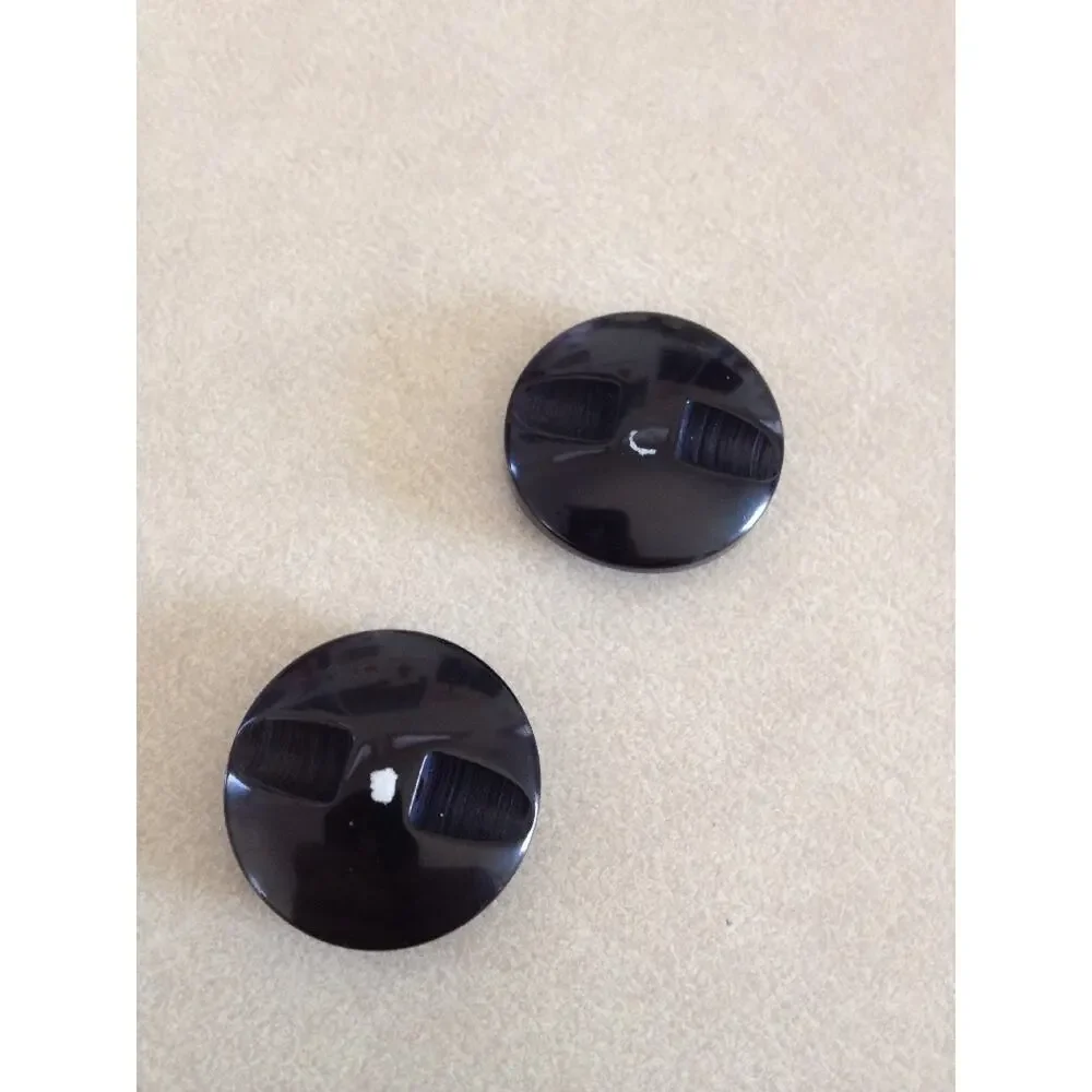 Pair Vintage Mid Century Art Deco Black Marbled Plastic Shank Buttons 2.25cm